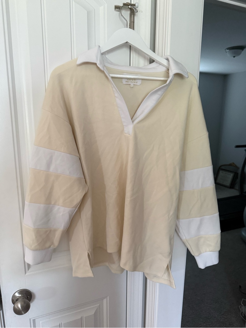 Simply Southern Cream V-Neck Rugby Sweater with White Trim